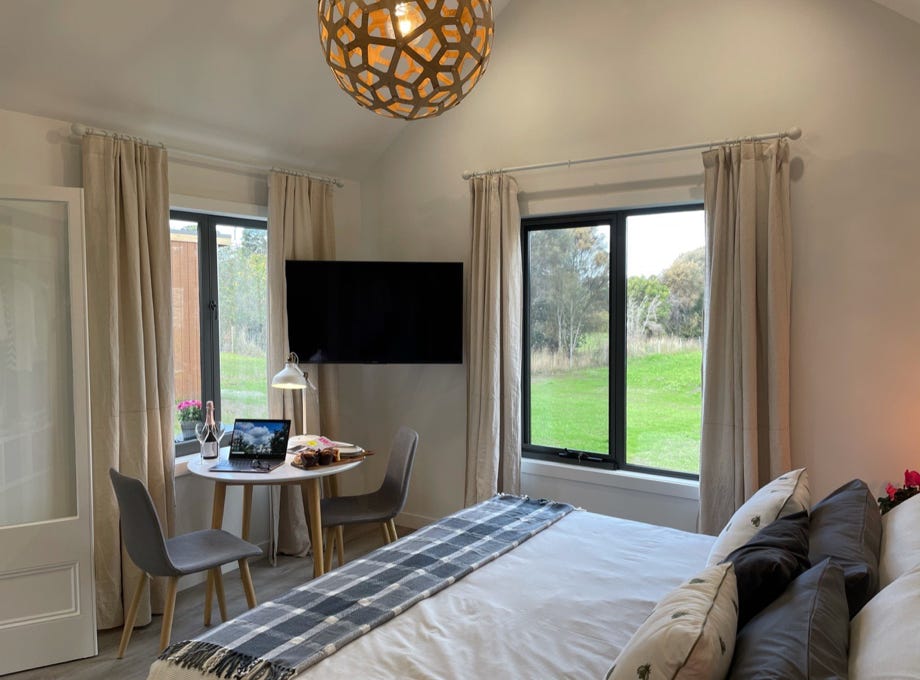 Comfortable luxurious bedrroom with a view