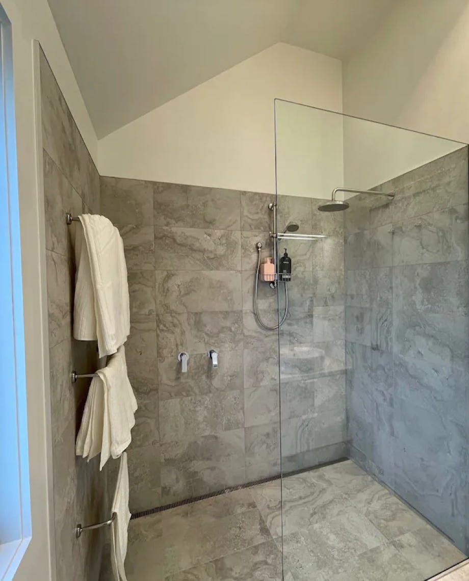 Modern step through rain-water shower